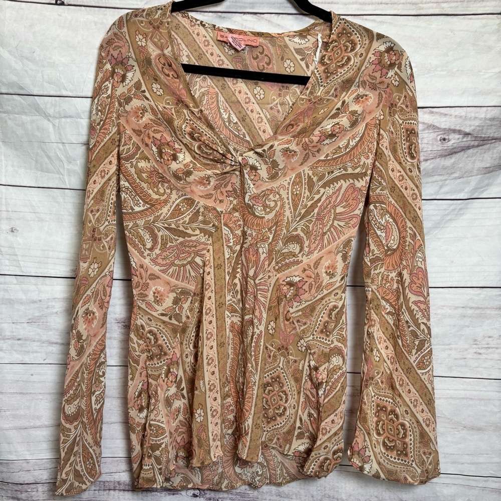 Vintage Y2K Paisley Long Sleeve Vneck Flare Top 10